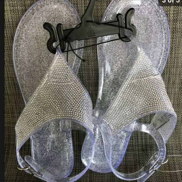 BRAND NEW RHINESTONES EMBELLISHMENTS JELLY CLEAR GLITTER SANDAL - Picture 9 of 15